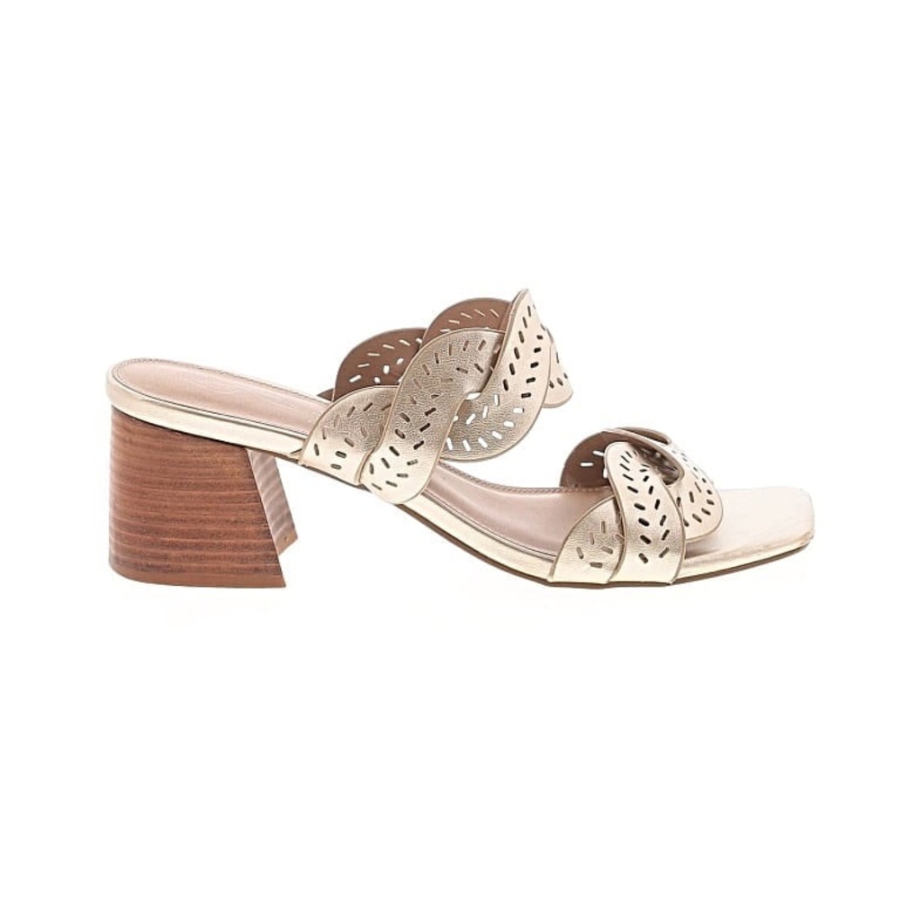 JOIE women’s society gold frost perforated straps bloc heel sandal size 8.5 EUC